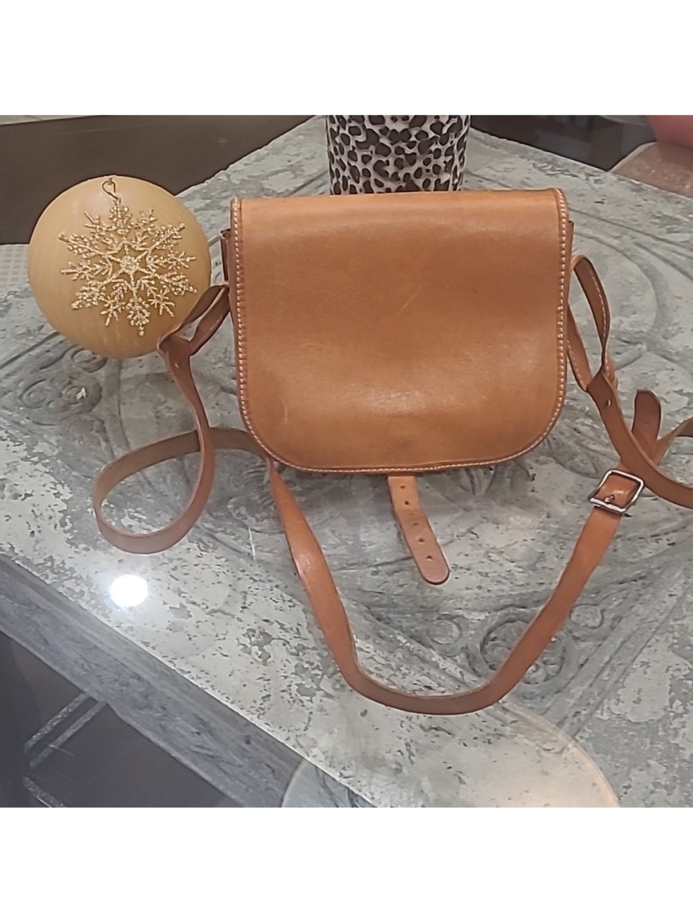 Vintage Handmade Tan Leather Crossbody Saddle Bag
